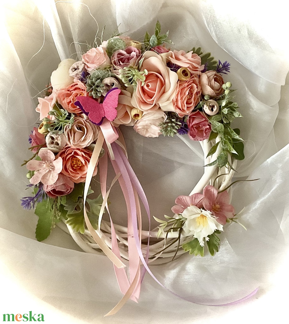 �TAVASZVÁRÓ-Tavaszi-Nyári Ajtódísz-Koszorú-Kopogtató- - otthon & életmód - dekoráció - ajtó- és ablak dekoráció - ajtódísz & kopogtató - Meska.hu