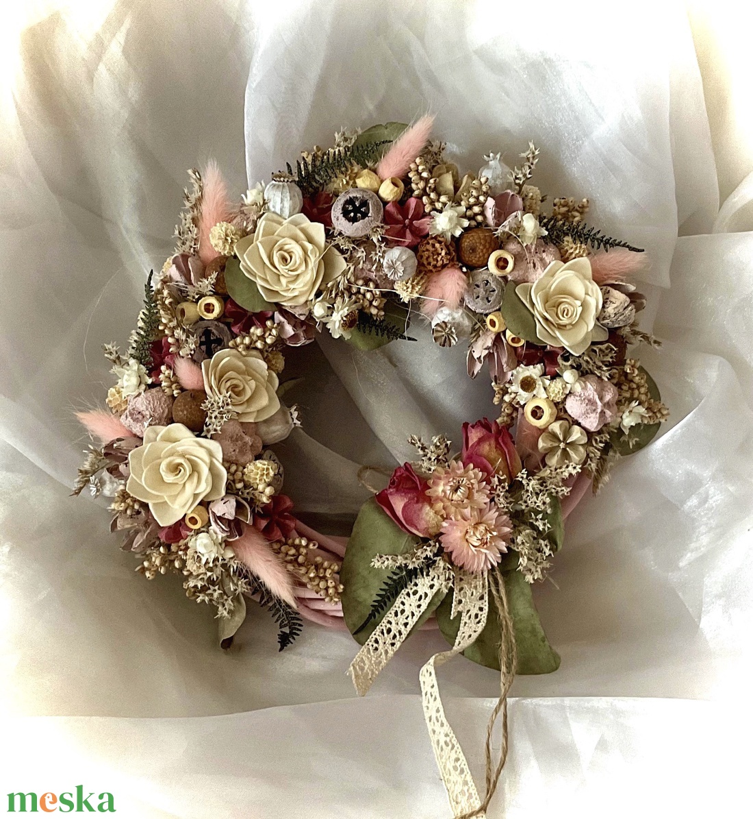 �VINTAGE-GARDEN-Ajtódísz-Szárazvirág és Termés Koszorú-Tavaszi-Nyári Kopogtató- - otthon & életmód - dekoráció - ajtó- és ablak dekoráció - ajtódísz & kopogtató - Meska.hu