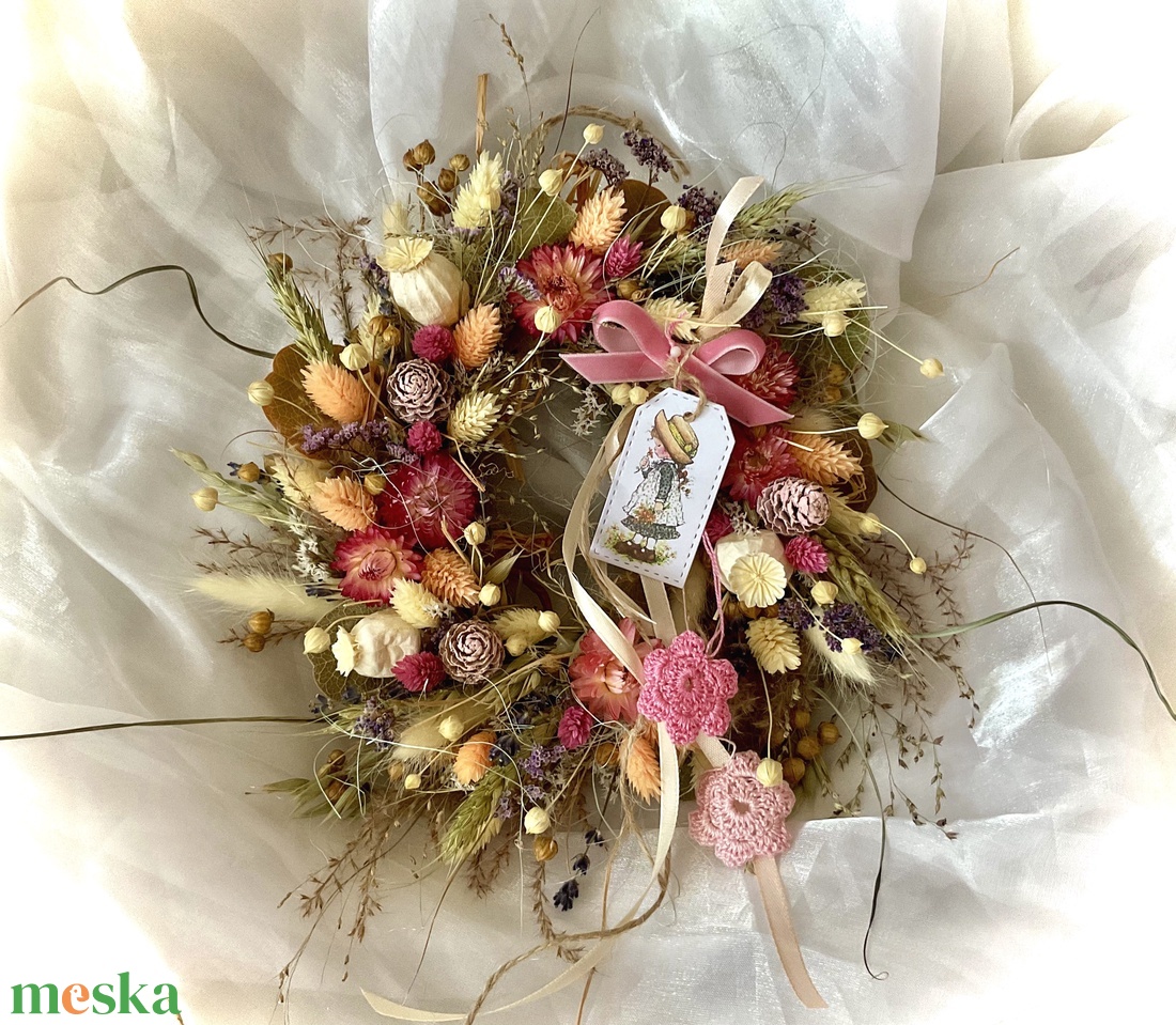 �TAVASZI-BÚZA-Szárazvirág Koszorú-Szárazvirág Kopogtató-Ajtódísz- - otthon & életmód - dekoráció - ajtó- és ablak dekoráció - ajtódísz & kopogtató - Meska.hu