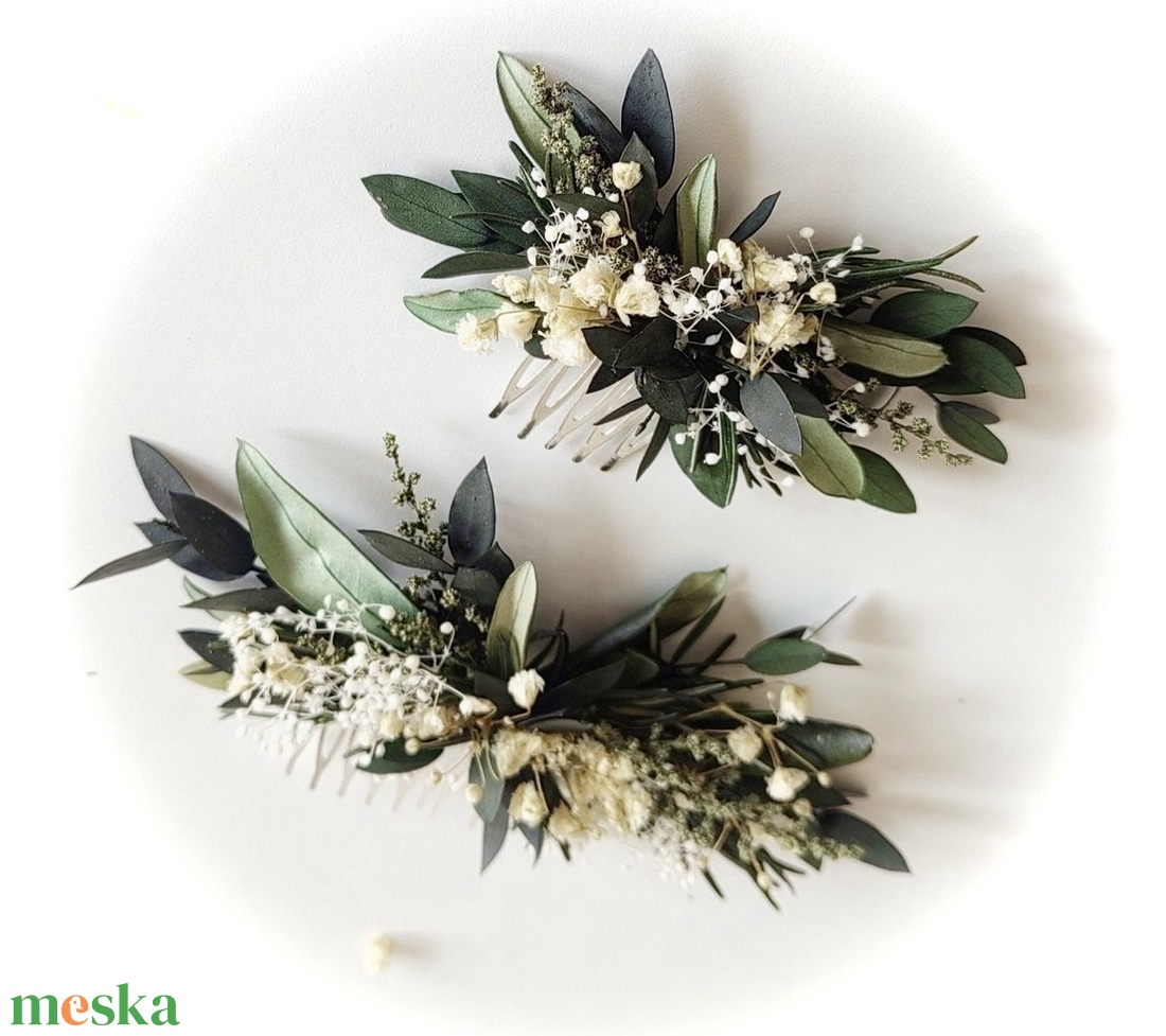 �GREENERY-Szárazvirágos Hajdísz-Hajfésű Esküvőre - esküvő - hajdísz - fésűs hajdísz - Meska.hu