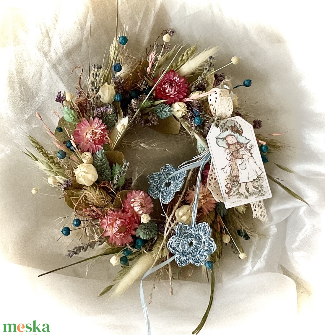 �TAVASZI BÚZA-Ajtódísz-Szárazvirág Koszorú-Szárazvirág Kopogtató- - otthon & életmód - dekoráció - ajtó- és ablak dekoráció - ajtódísz & kopogtató - Meska.hu