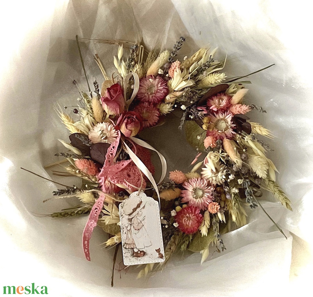 �ROMANTIKA-Szárazvirág Koszorú-Szárazvirág Kopogtató-Ajtódísz- - otthon & életmód - dekoráció - ajtó- és ablak dekoráció - ajtódísz & kopogtató - Meska.hu