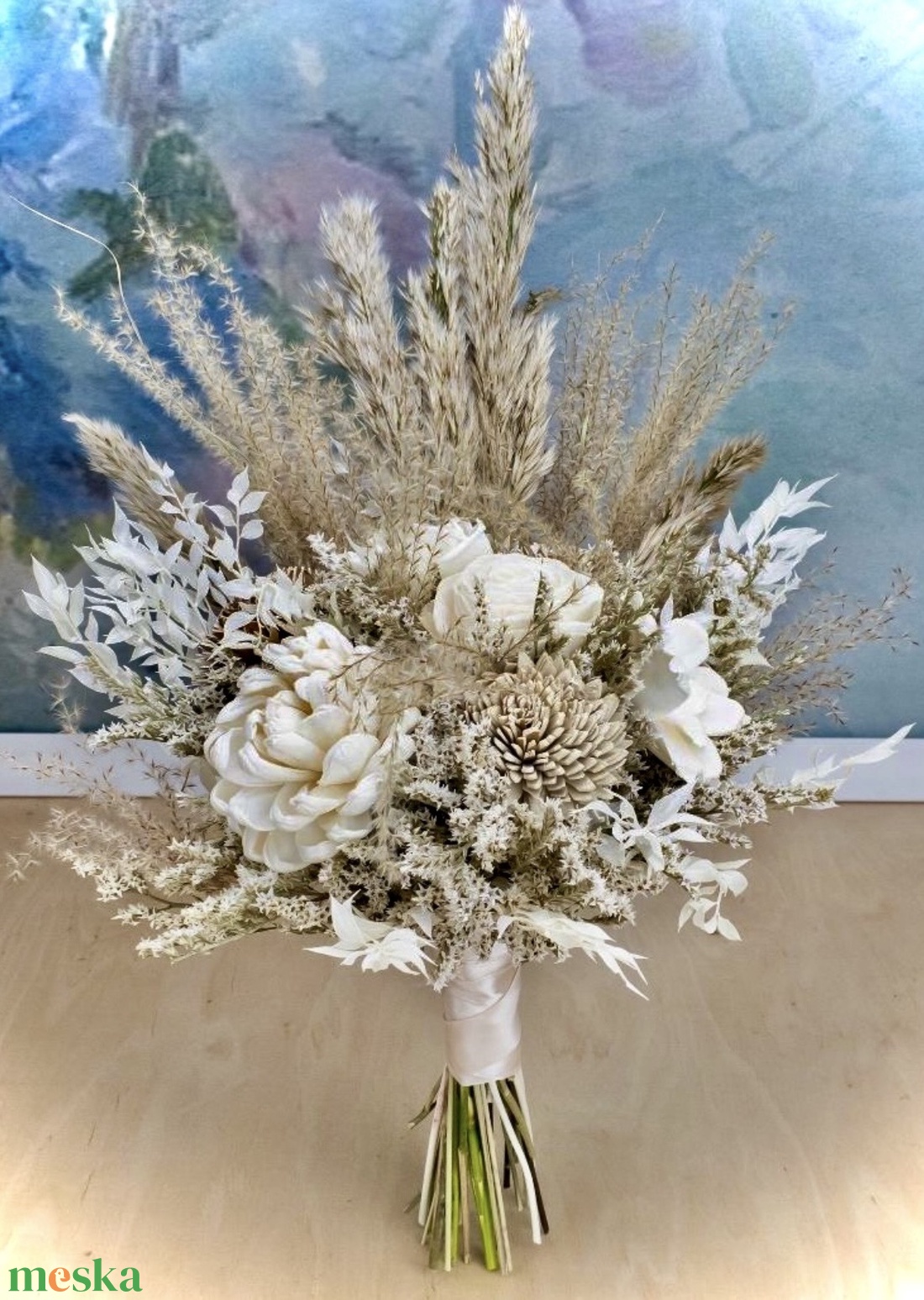 �BOHO-MINI-WHITE-Menyasszonyi Csokor-Szárazvirág Csokor-ESKÜVŐRE- - esküvő - menyasszonyi- és dobócsokor - Meska.hu