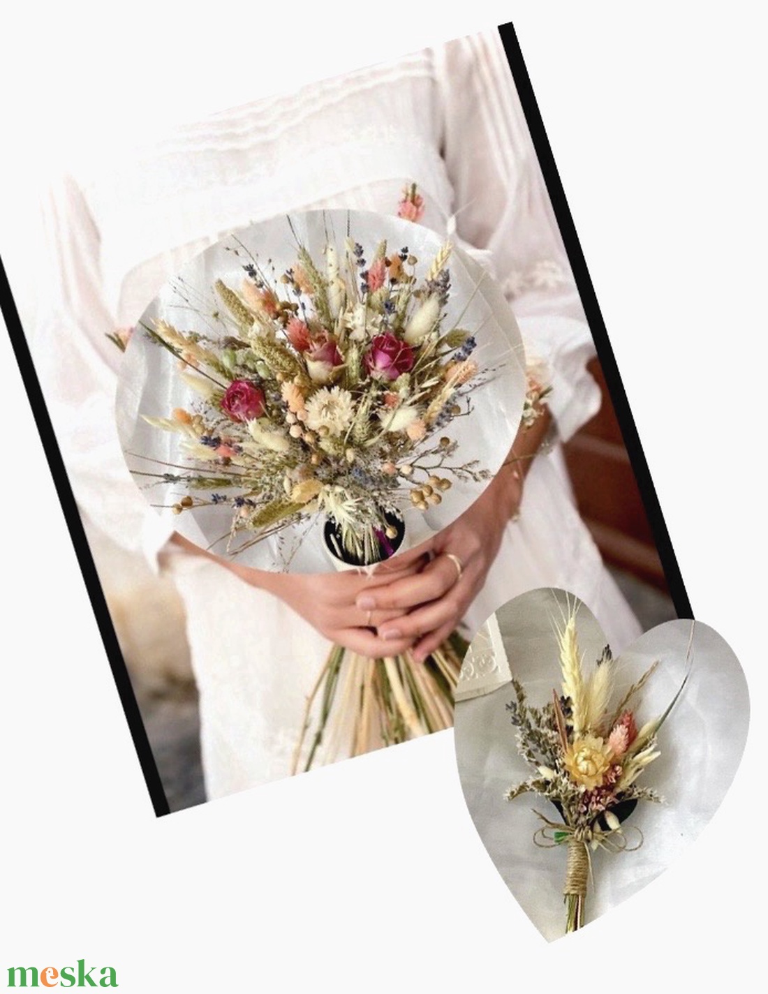 �BOHO-FIELD-ELEGANCE-Menyasszonyi Csokor-Szárazvirág Csokor+Vőlegény kitűző Szett- - esküvő - menyasszonyi- és dobócsokor - Meska.hu