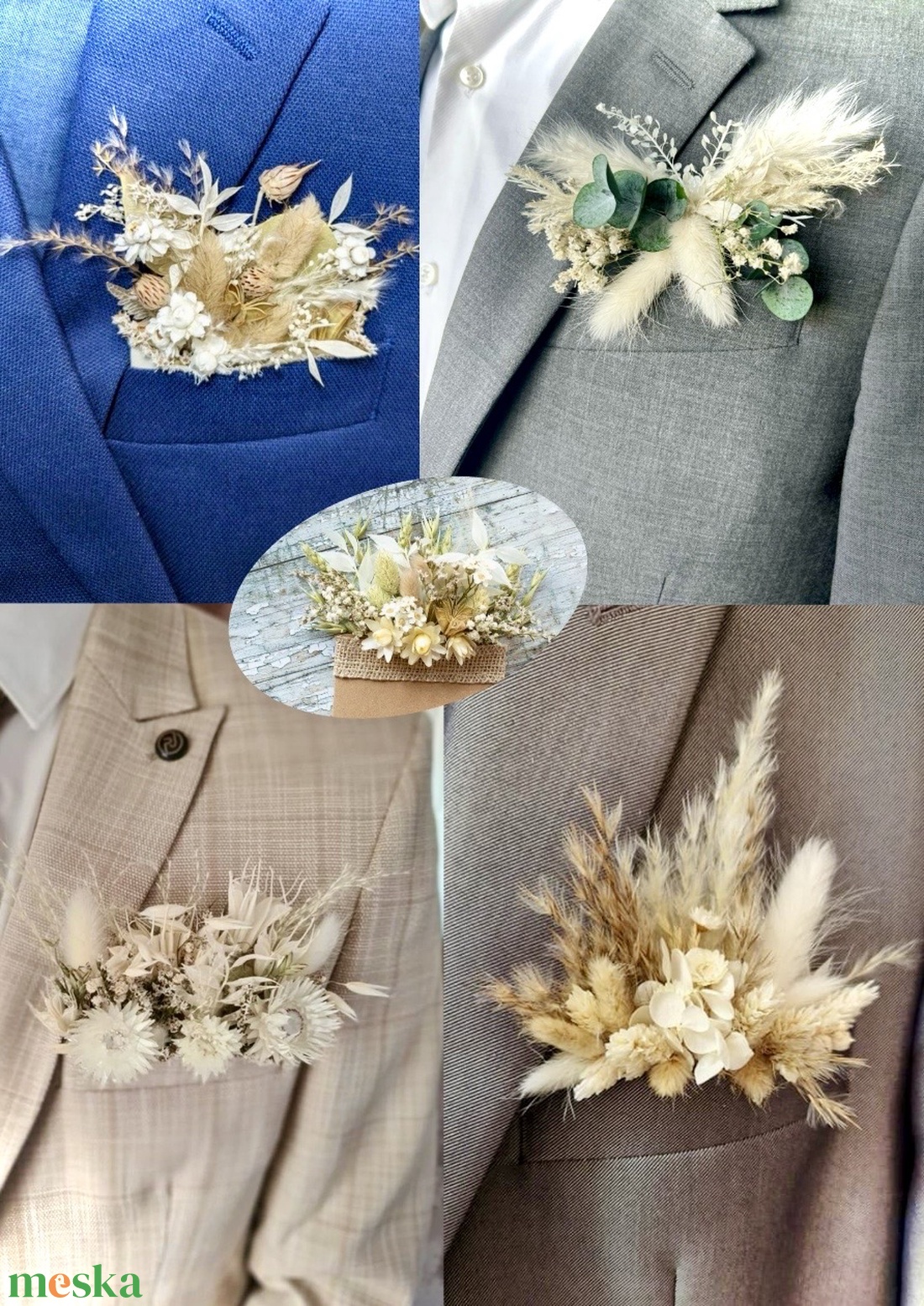 �BOHO SIKK ELEGANCE-Vőlegény/Tanúkitűző Zsebdísz-Szárazvirágból-Esküvő- - esküvő - kiegészítők - kitűző - Meska.hu