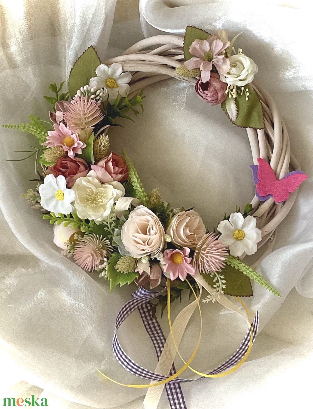 �TAVASZVÁRÓ-Tavaszi-Nyári Ajtódísz-Koszorú-Kopogtató- - otthon & életmód - dekoráció - ajtó- és ablak dekoráció - ajtódísz & kopogtató - Meska.hu