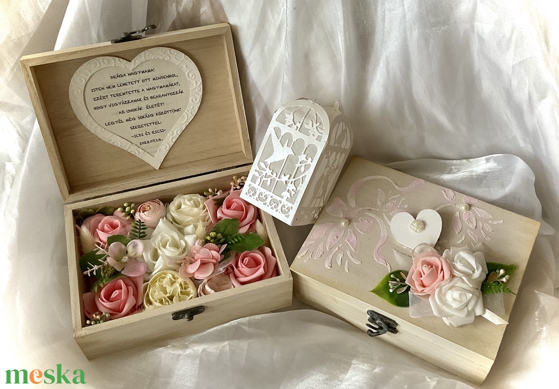 �NAGYMAMA KÖSZÖNÖM -Nagymama Köszöntő  Rózsa box-Fa Virágdoboz Szett-Esküvőre- - esküvő - emlék & ajándék - szülőköszöntő ajándék - Meska.hu