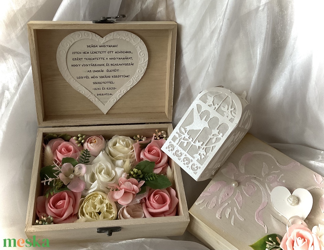 �NAGYMAMA KÖSZÖNÖM -Nagymama Köszöntő  Rózsa box-Fa Virágdoboz Szett-Esküvőre- - esküvő - emlék & ajándék - szülőköszöntő ajándék - Meska.hu