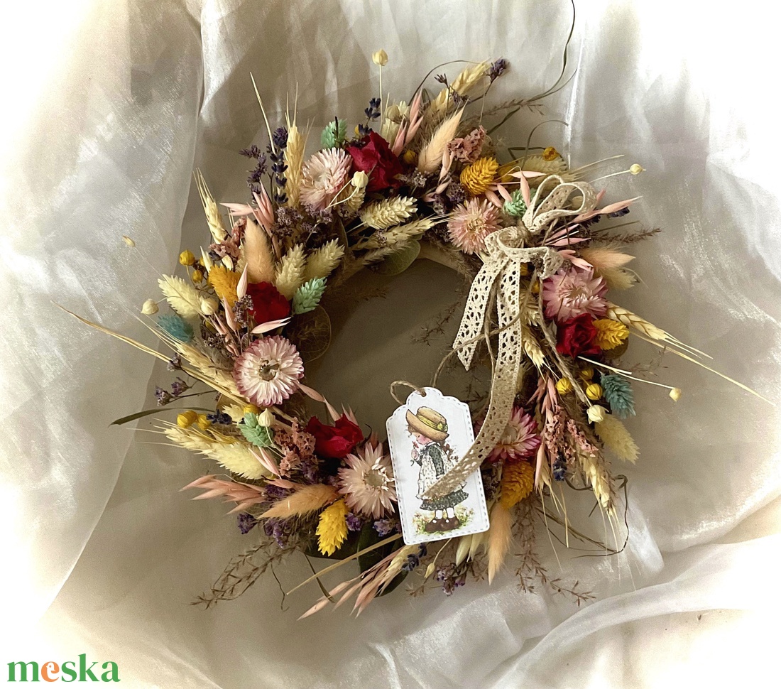 �TAVASZI-BÚZA-Szárazvirág Koszorú-Szárazvirág Kopogtató-Ajtódísz- - otthon & életmód - dekoráció - ajtó- és ablak dekoráció - ajtódísz & kopogtató - Meska.hu