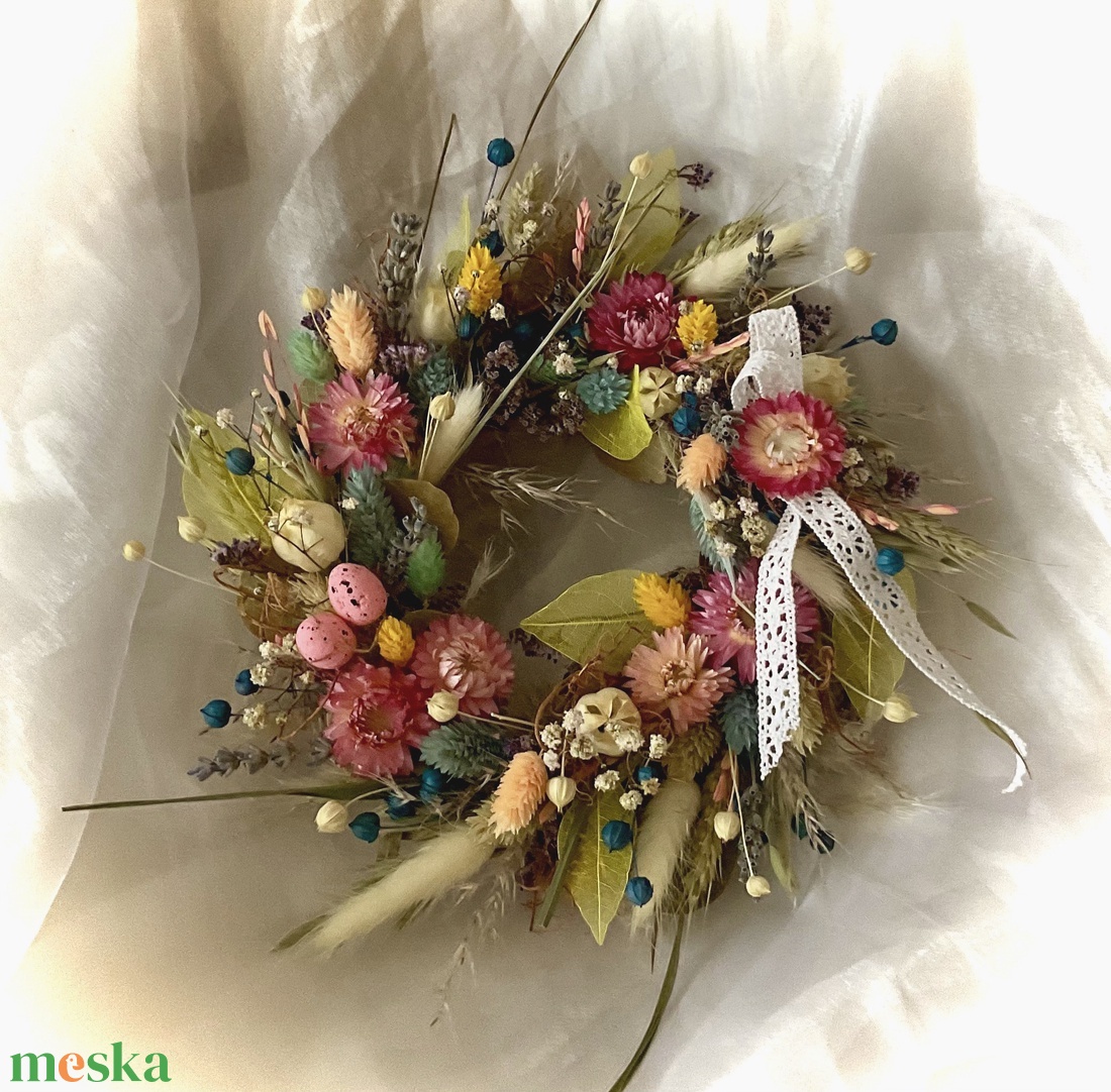 �HÚSVÉTI-BÚZA-Ajtódísz-Szárazvirág Koszorú-Szárazvirág Kopogtató- - otthon & életmód - dekoráció - ajtó- és ablak dekoráció - ajtódísz & kopogtató - Meska.hu