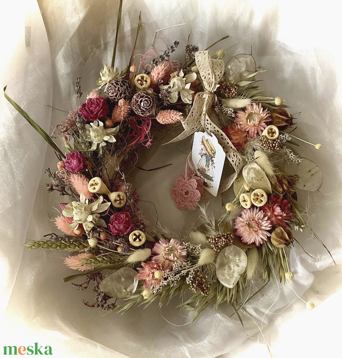 �ROMANTIKA-Szárazvirág Koszorú-Szárazvirág Kopogtató-Ajtódísz- - otthon & életmód - dekoráció - ajtó- és ablak dekoráció - ajtódísz & kopogtató - Meska.hu