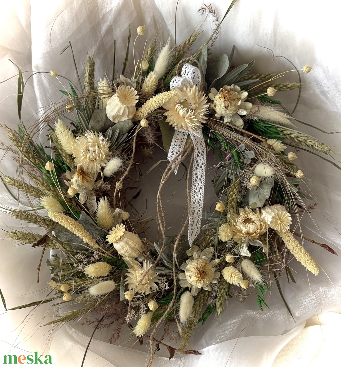 �BOHO-BÚZA-Greenery Stílusban-Szárazvirág Koszorú-Szárazvirág Kopogtató-Ajtódísz- - otthon & életmód - dekoráció - ajtó- és ablak dekoráció - ajtódísz & kopogtató - Meska.hu