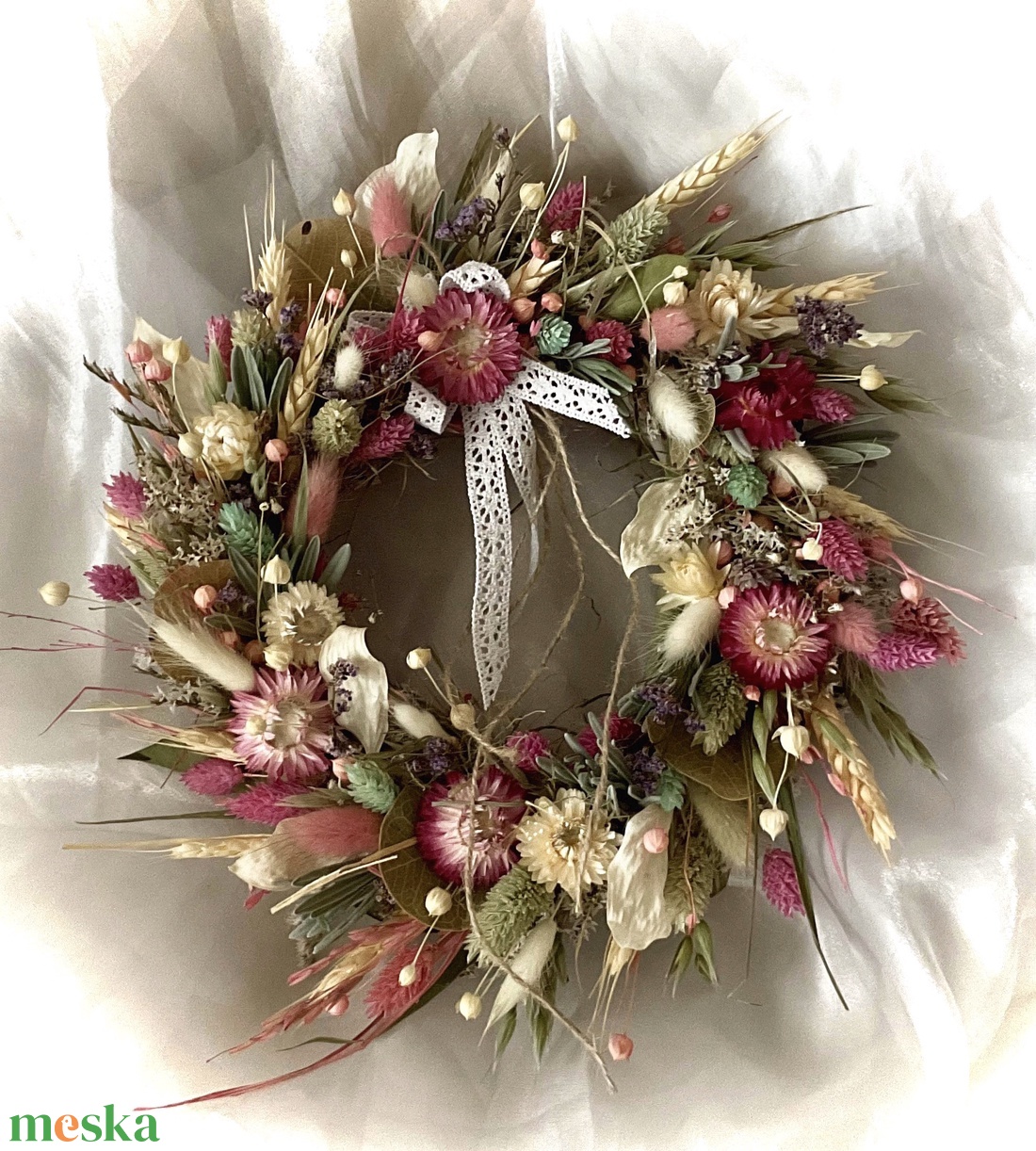 �ROMANTIKA-Szárazvirág Koszorú-Szárazvirág Kopogtató-Ajtódísz- - otthon & életmód - dekoráció - ajtó- és ablak dekoráció - ajtódísz & kopogtató - Meska.hu