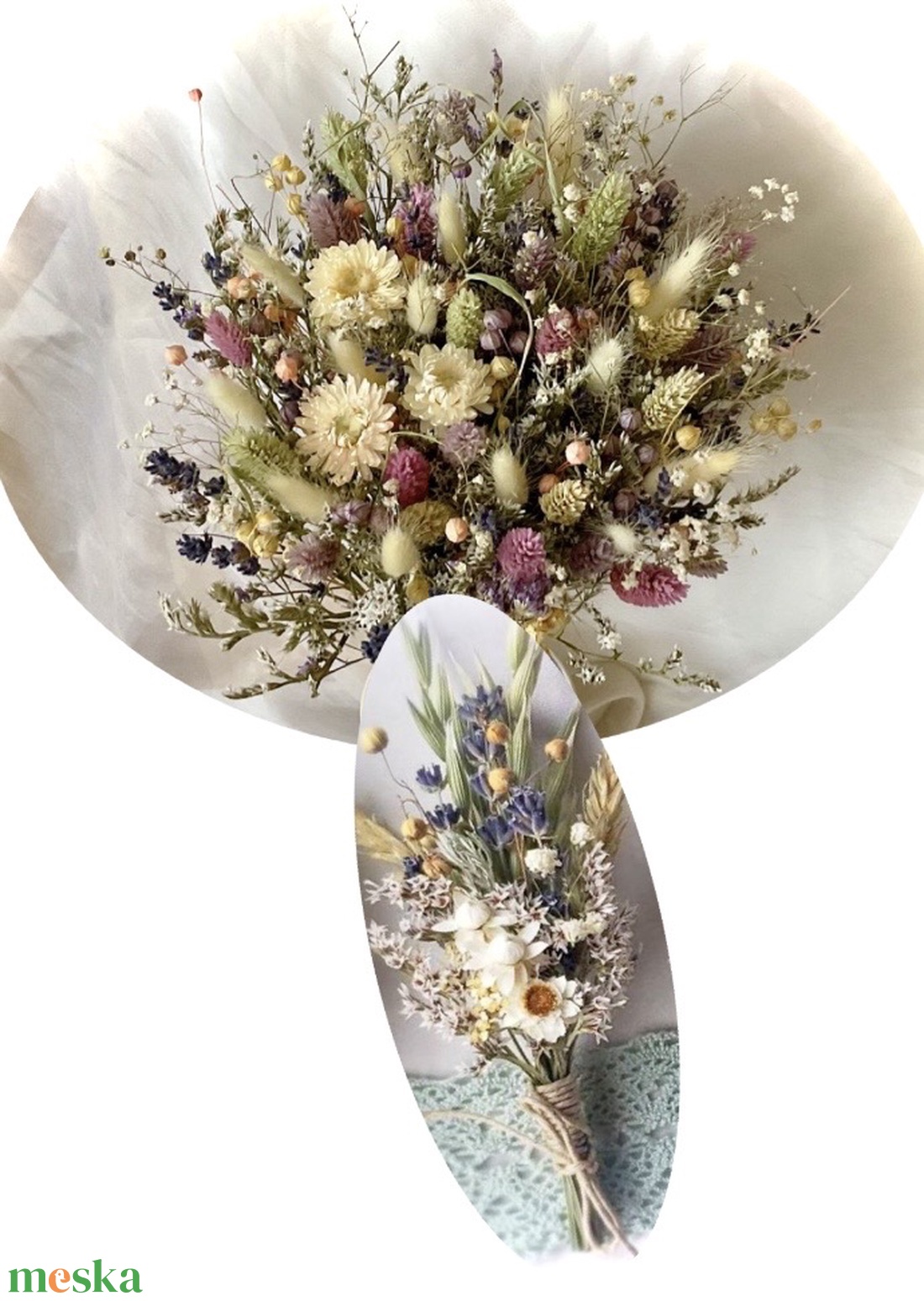 �BOHO-MINI-PROVENCE SZETT-Menyasszonyi Csokor-Szárazvirág Csokor+Vőlegény Kitűző-  - esküvő - menyasszonyi- és dobócsokor - Meska.hu