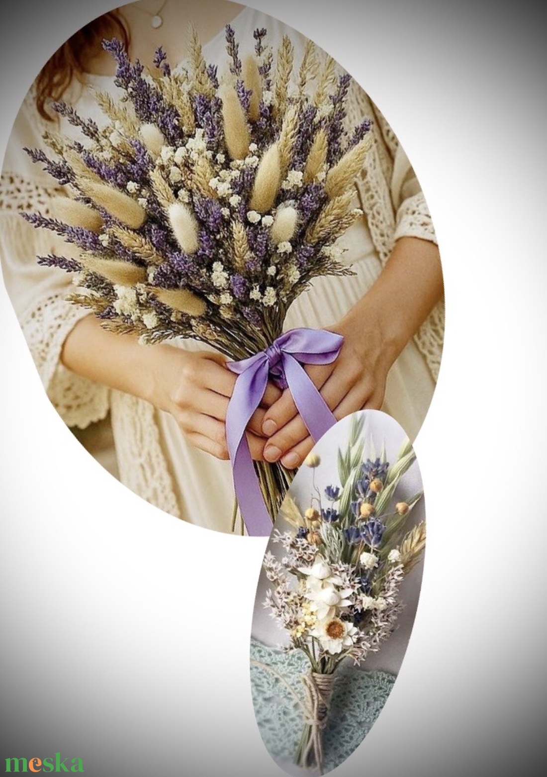 �BOHO-MINI-PROVENCE SZETT-Menyasszonyi Csokor-Szárazvirág Csokor+Vőlegény Kitűző-  - esküvő - menyasszonyi- és dobócsokor - Meska.hu