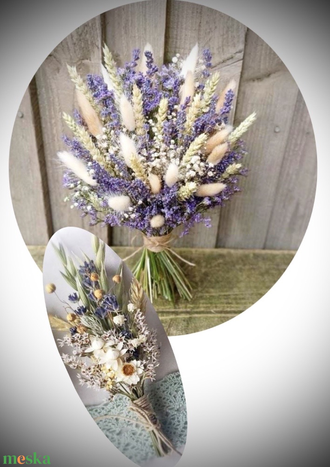 �BOHO-MINI-PROVENCE SZETT-Menyasszonyi Csokor-Szárazvirág Csokor+Vőlegény Kitűző-  - esküvő - menyasszonyi- és dobócsokor - Meska.hu