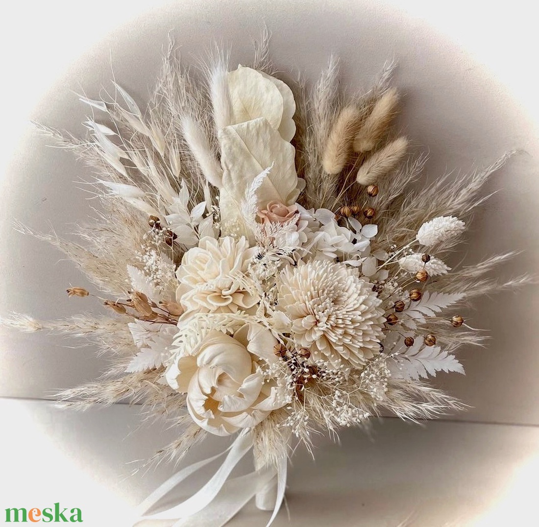 �BOHO-MINI-WHITE-Menyasszonyi Csokor-Szárazvirág Csokor-ESKÜVŐRE- - esküvő - menyasszonyi- és dobócsokor - Meska.hu