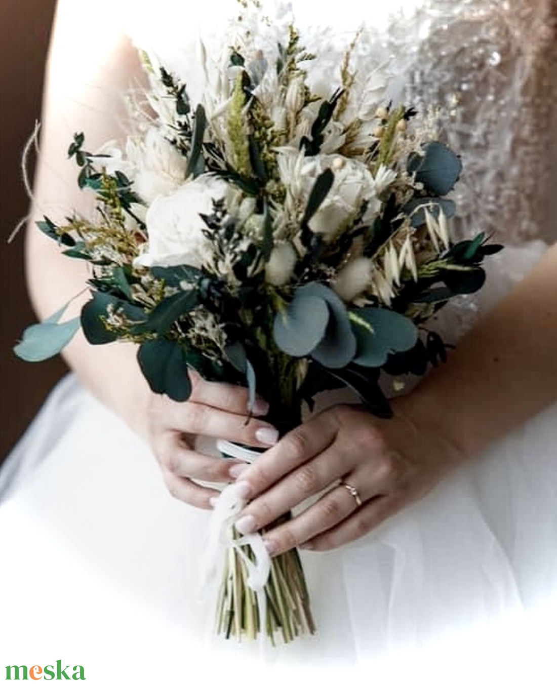 �BOHO-MINI-GREENERY-Menyasszonyi Csokor-Szárazvirág Csokor- - esküvő - menyasszonyi- és dobócsokor - Meska.hu