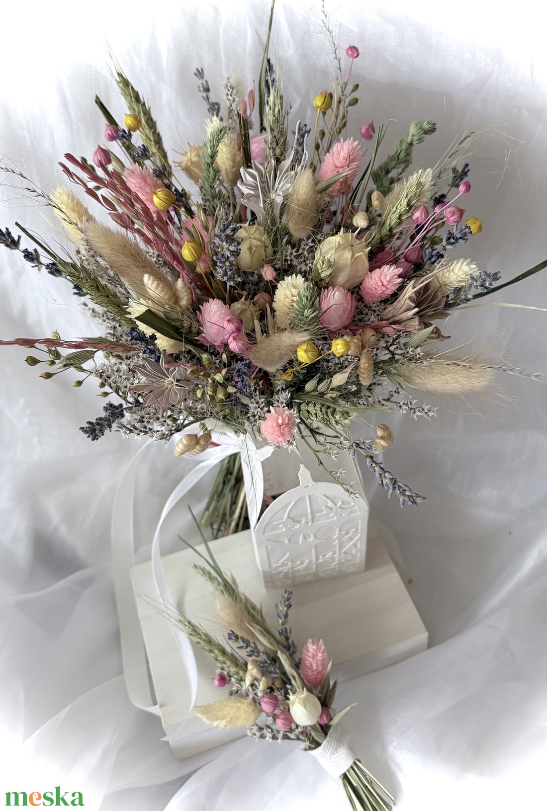 �BOHO-MINI-SUMMER-SZETT-Menyasszonyi Csokor-Szárazvirág Csokor+Vőlegény Kitűző-  - esküvő - menyasszonyi- és dobócsokor - Meska.hu