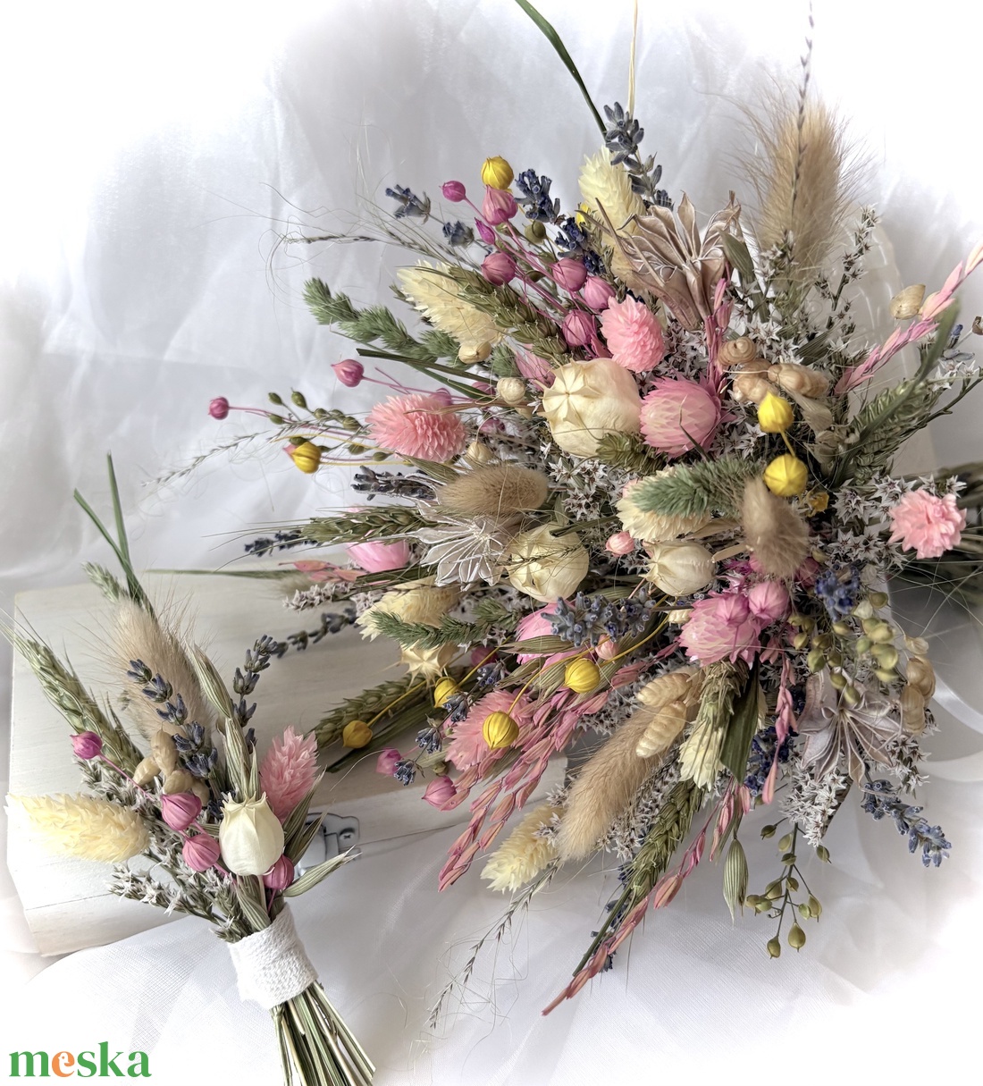 �BOHO-MINI-SUMMER-SZETT-Menyasszonyi Csokor-Szárazvirág Csokor+Vőlegény Kitűző-  - esküvő - menyasszonyi- és dobócsokor - Meska.hu