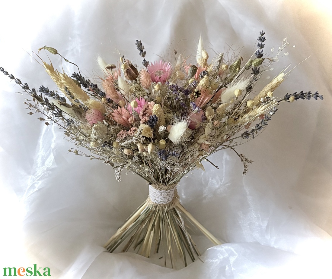 �BOHO-BABY-PINKSZETT-Menyasszonyi Csokor-Szárazvirág Csokor+Vőlegény Kitűző-  - esküvő - menyasszonyi- és dobócsokor - Meska.hu