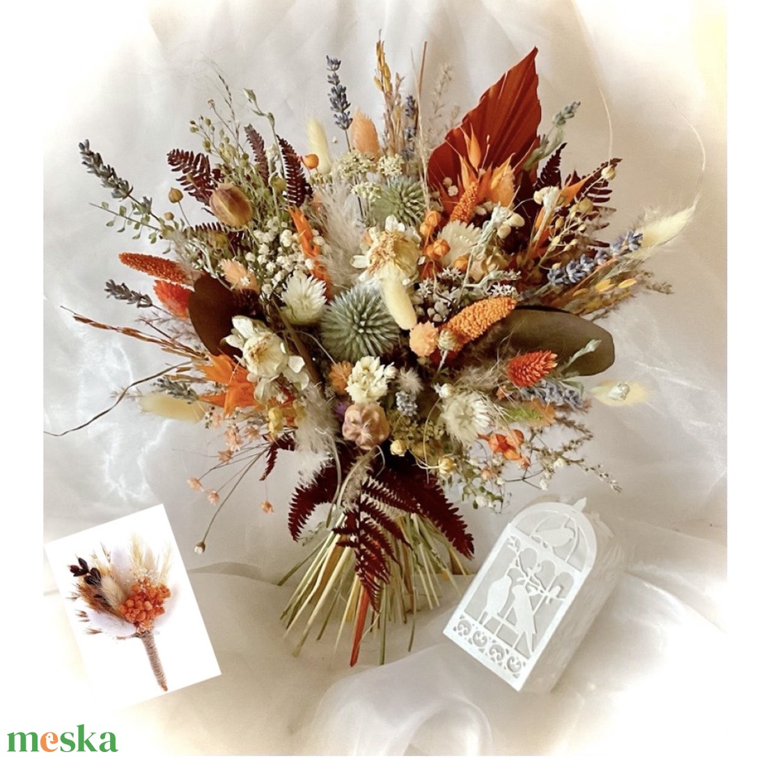 �BOHO-TERRACOTTA-NATURAL-SZETT-Menyasszonyi Csokor-Szárazvirág Csokor+Vőlegény Kitűző-  - esküvő - menyasszonyi- és dobócsokor - Meska.hu