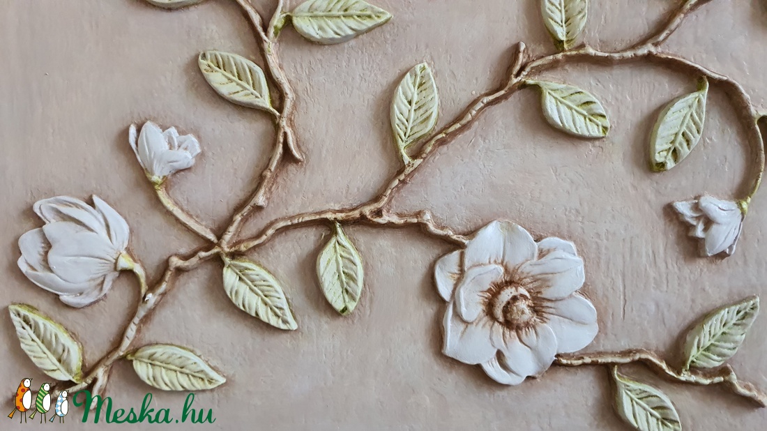 Virág dombormű dekorációs kép, 50 cm x 60 cm, pipsz fára - otthon & életmód - Meska.hu