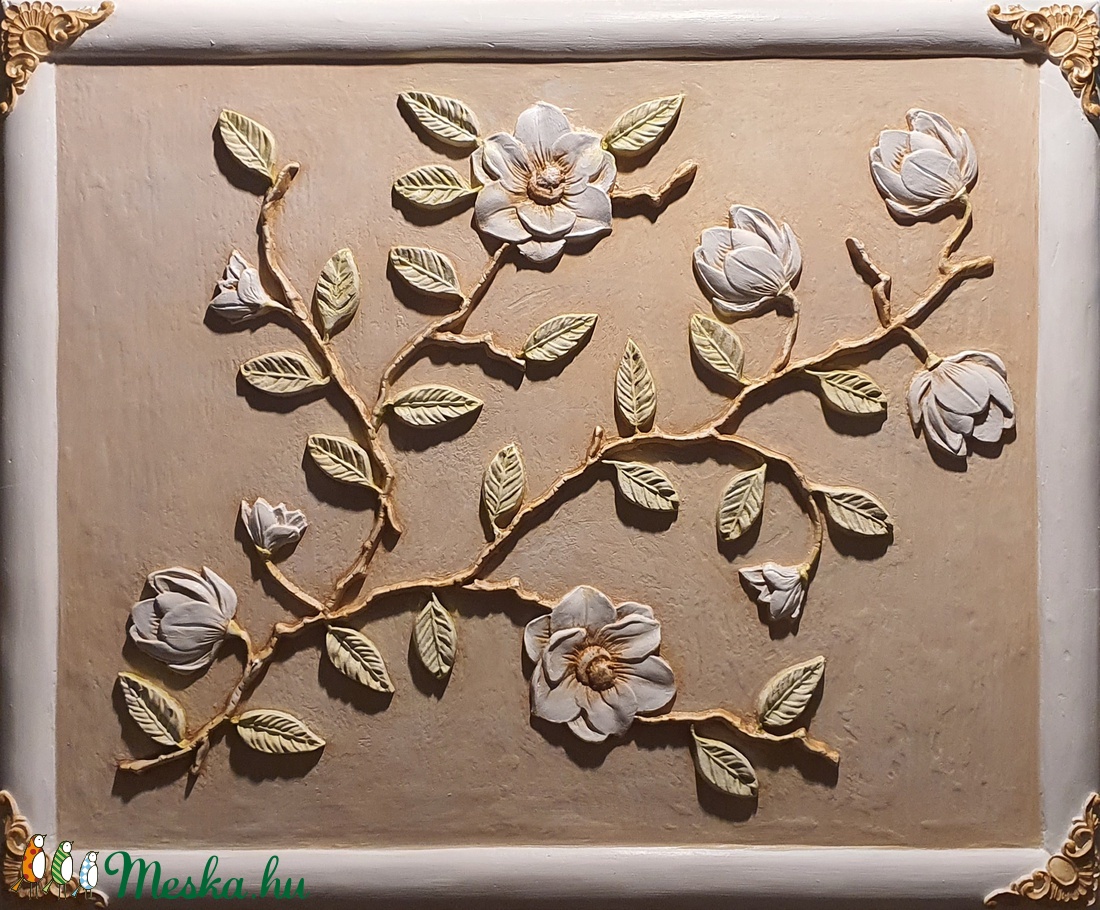 Virág dombormű dekorációs kép, 50 cm x 60 cm, pipsz fára - otthon & életmód - Meska.hu