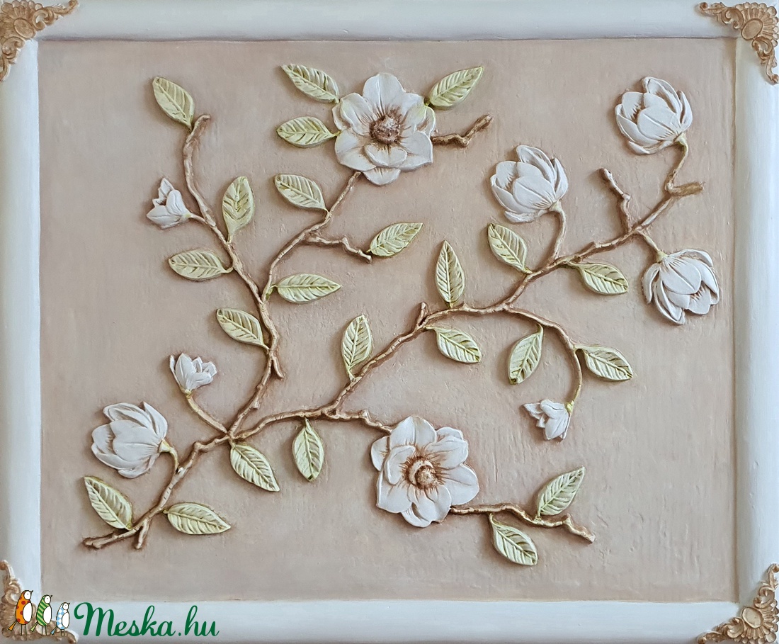 Virág dombormű dekorációs kép, 50 cm x 60 cm, pipsz fára - otthon & életmód - Meska.hu
