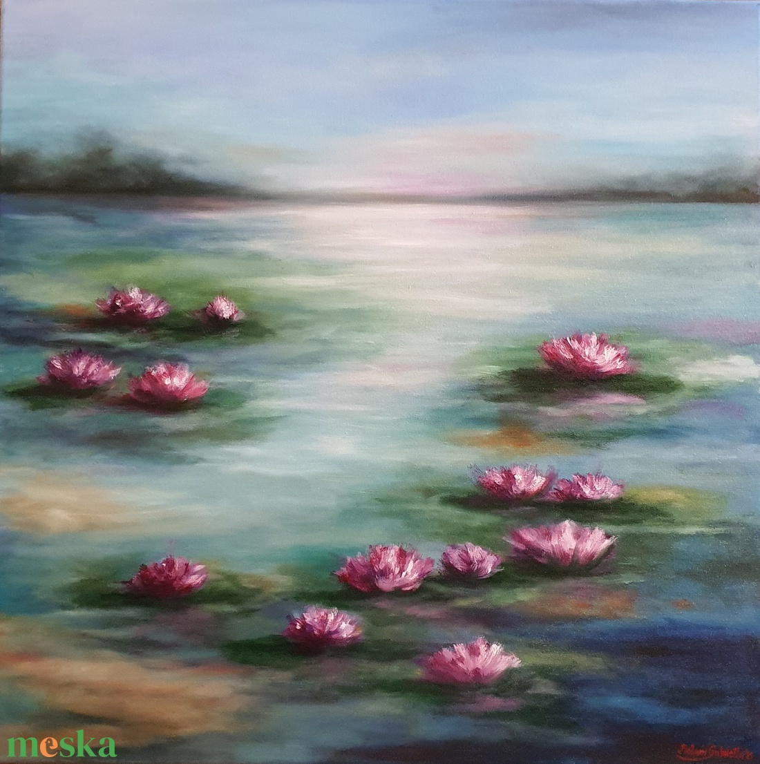 Tavirózsák, olajfestmény, 80 cm x 80 cm - művészet - festmény - olajfestmény - Meska.hu