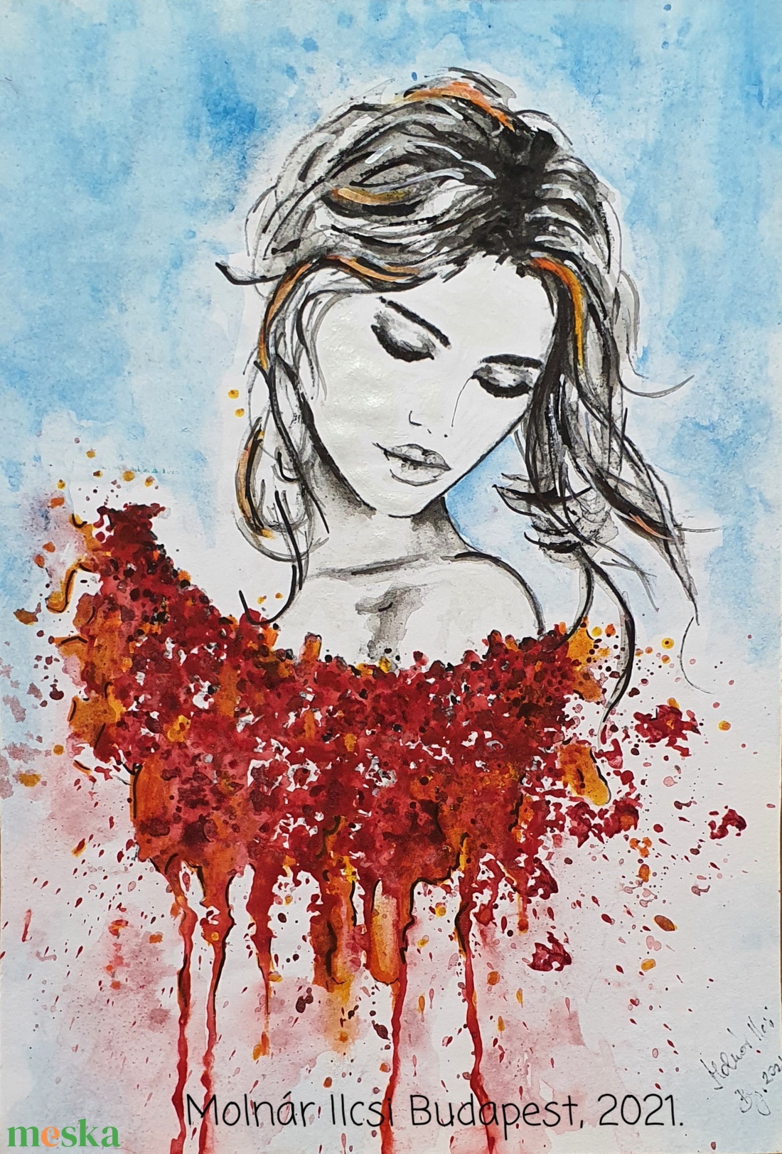 Woman in Red Dress - Nő vörös ruhában - művészet - festmény - akvarell - Meska.hu Woman in Red Dress - Nő vörös ruhában - művészet - festmény - akvarell - Meska.hu