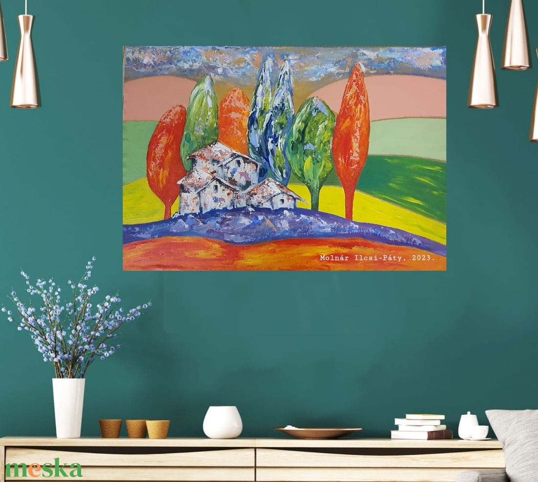 Mediterran sorozat - Toszkán táj  - művészet - festmény - akril - Meska.hu