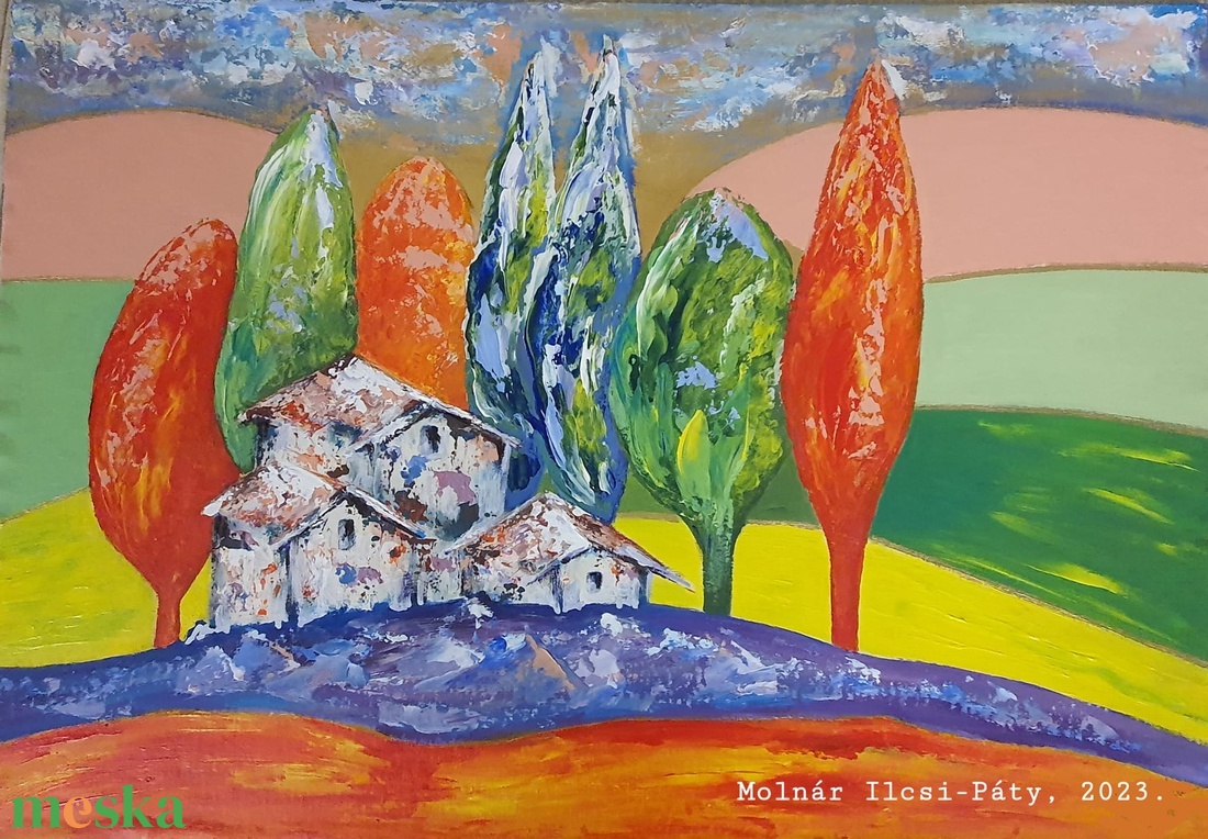 Mediterran sorozat - Toszkán táj  - művészet - festmény - akril - Meska.hu