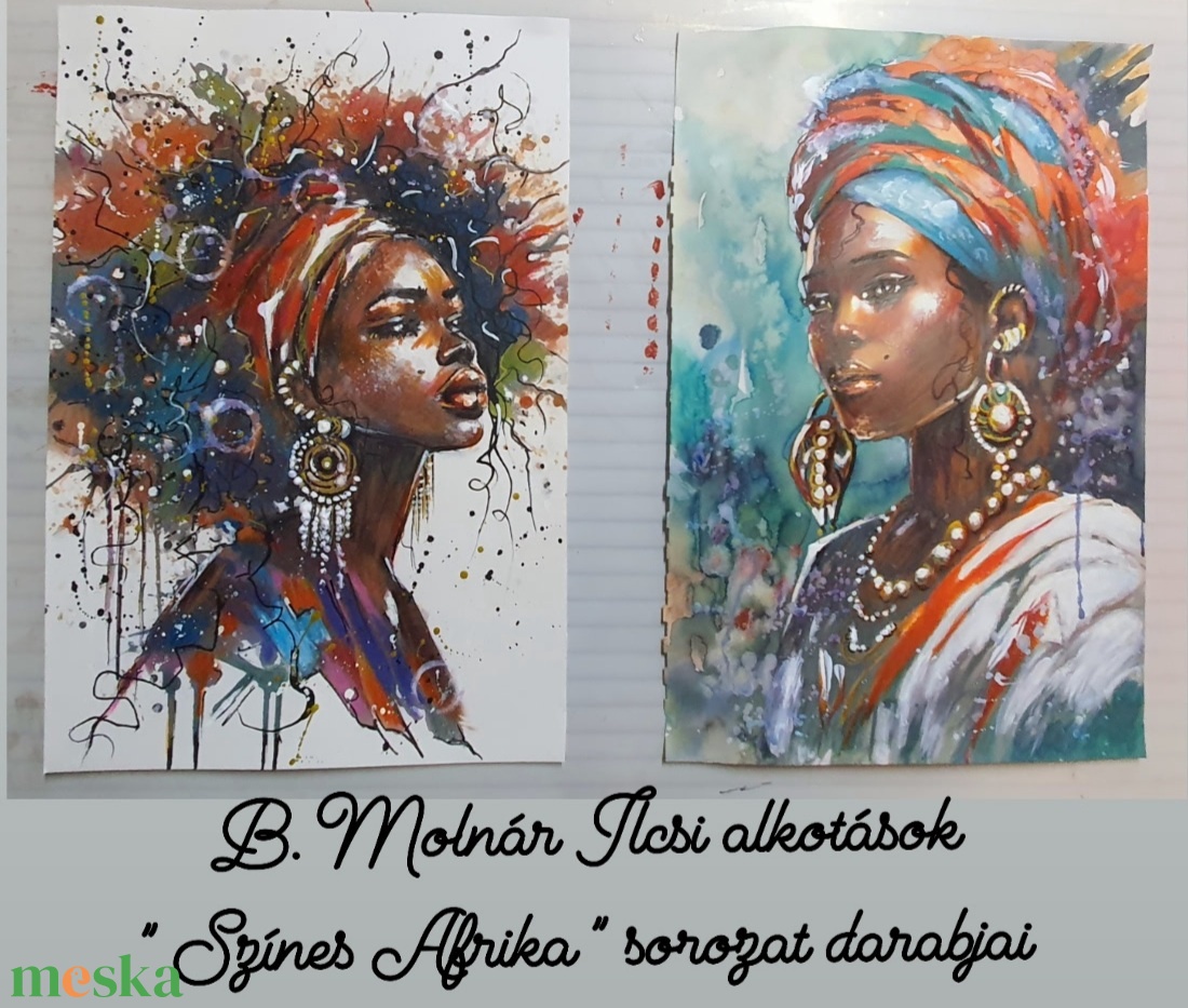 Színes Afrika sorozat -  Gyöngysor - művészet - festmény - pasztell - Meska.hu