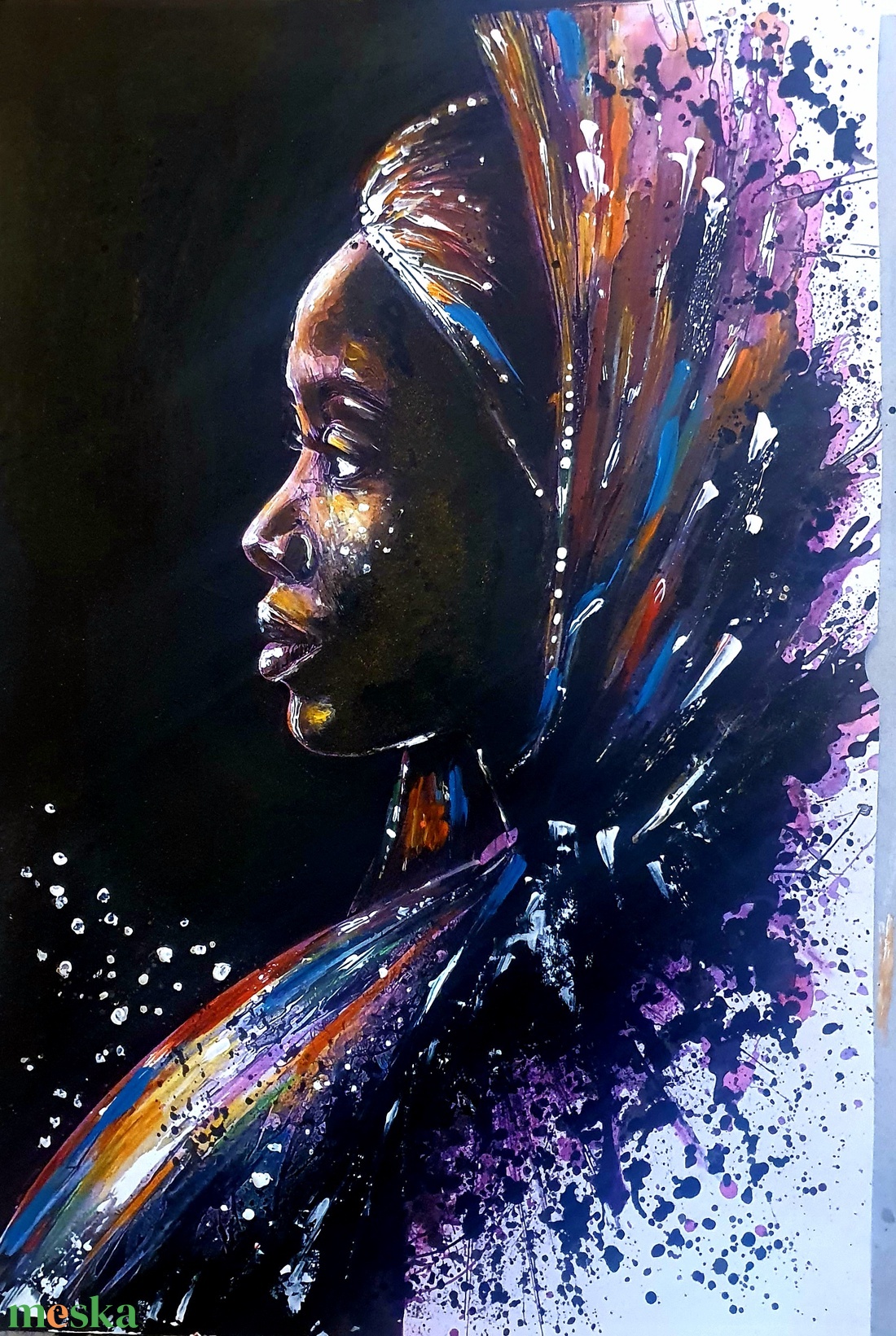 Színes Afrika sorozat - Kendős  - művészet - festmény - akril - Meska.hu