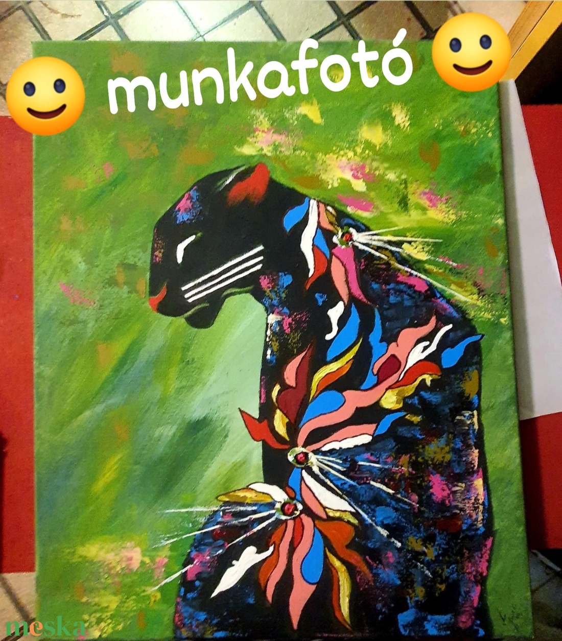 Fekete  - színes leopárd  - művészet - festmény - akril - Meska.hu