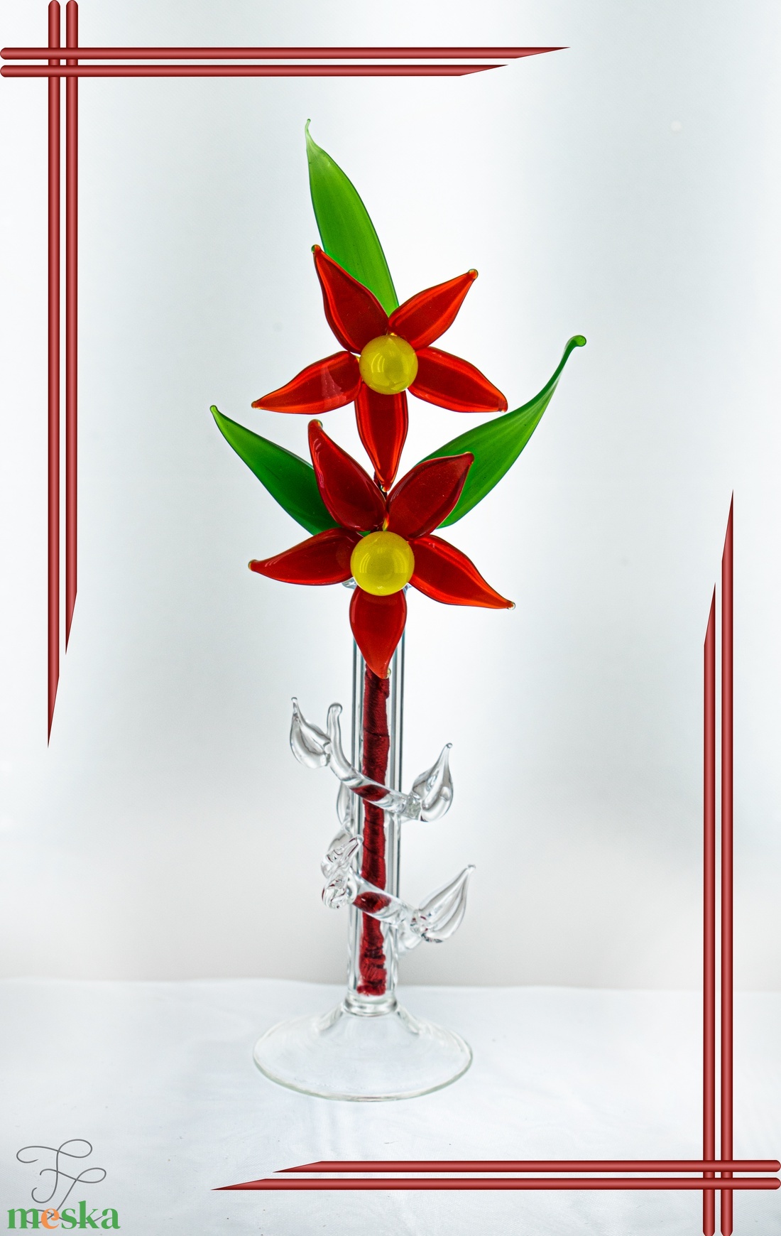 Üveg virág piros szirmokkal - otthon & életmód - dekoráció - asztal és polc dekoráció - díszüveg - Meska.hu Üveg virág piros szirmokkal - otthon & életmód - dekoráció - asztal és polc dekoráció - díszüveg - Meska.hu