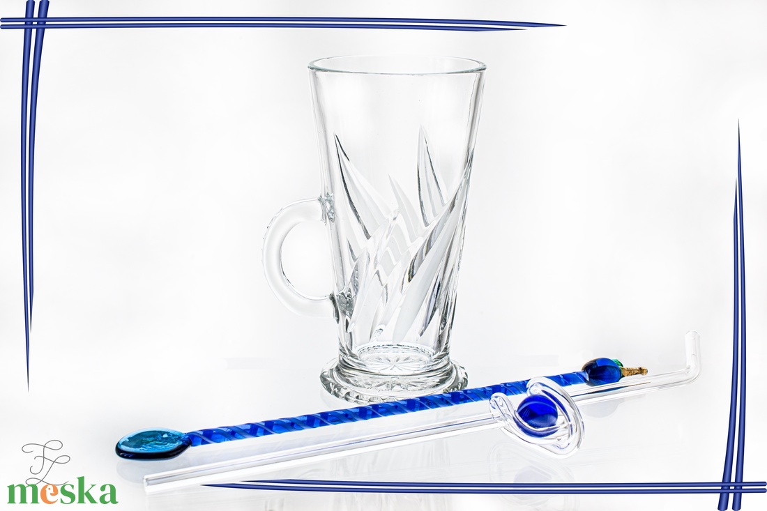Szörpös kristály pohár kobaltkék kanállal és szívószállal - otthon & lakás - konyhafelszerelés, tálalás - tálalás - pohár - Meska.hu