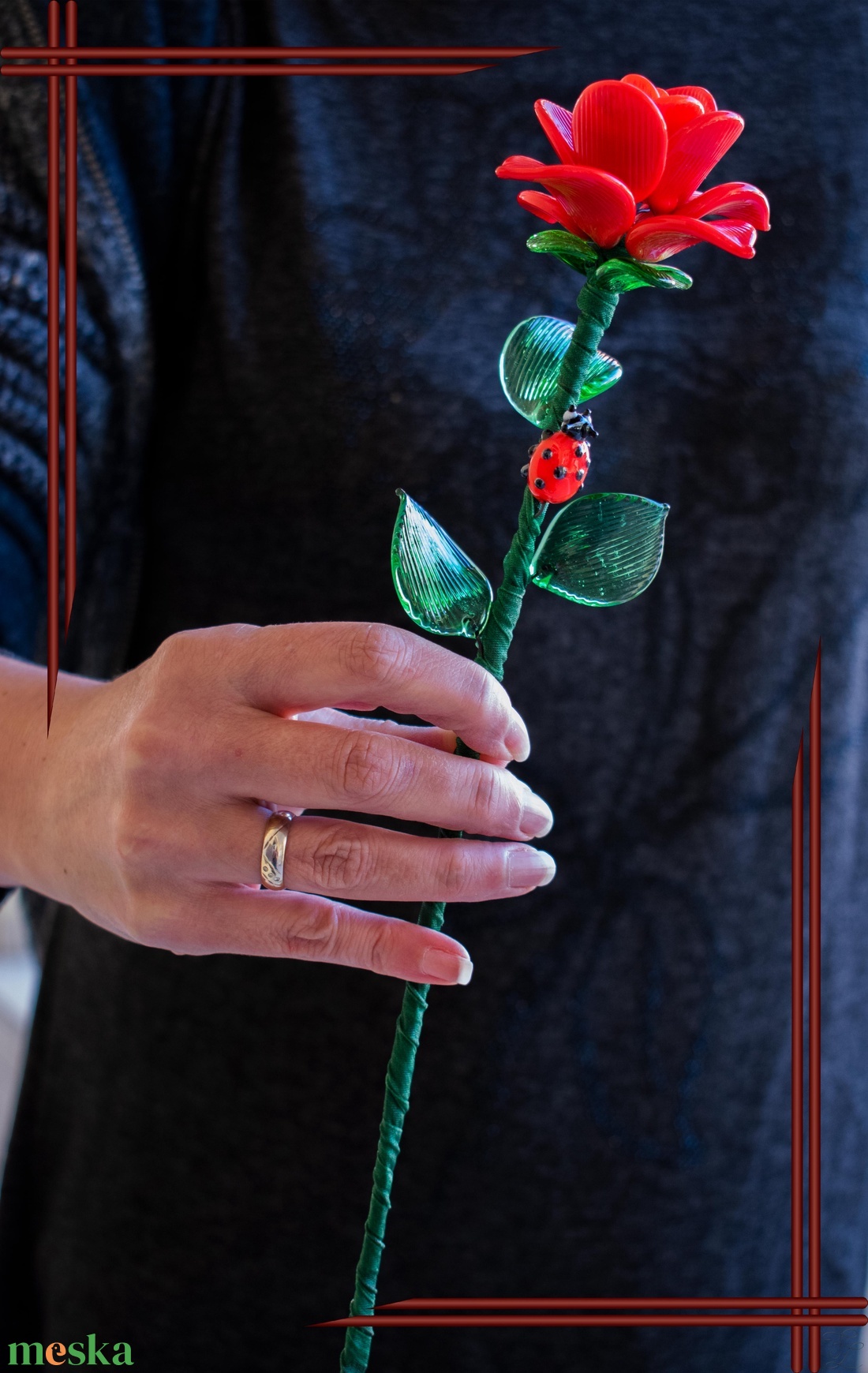 Üveg rózsa - világos piros opál - otthon & életmód - dekoráció - asztal és polc dekoráció - díszüveg - Meska.hu