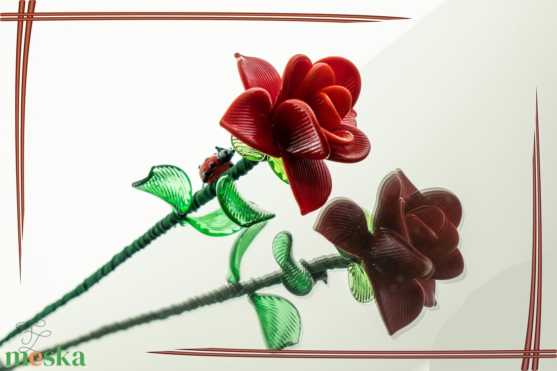 Üveg rózsa - közép piros opál - otthon & életmód - dekoráció - asztal és polc dekoráció - díszüveg - Meska.hu