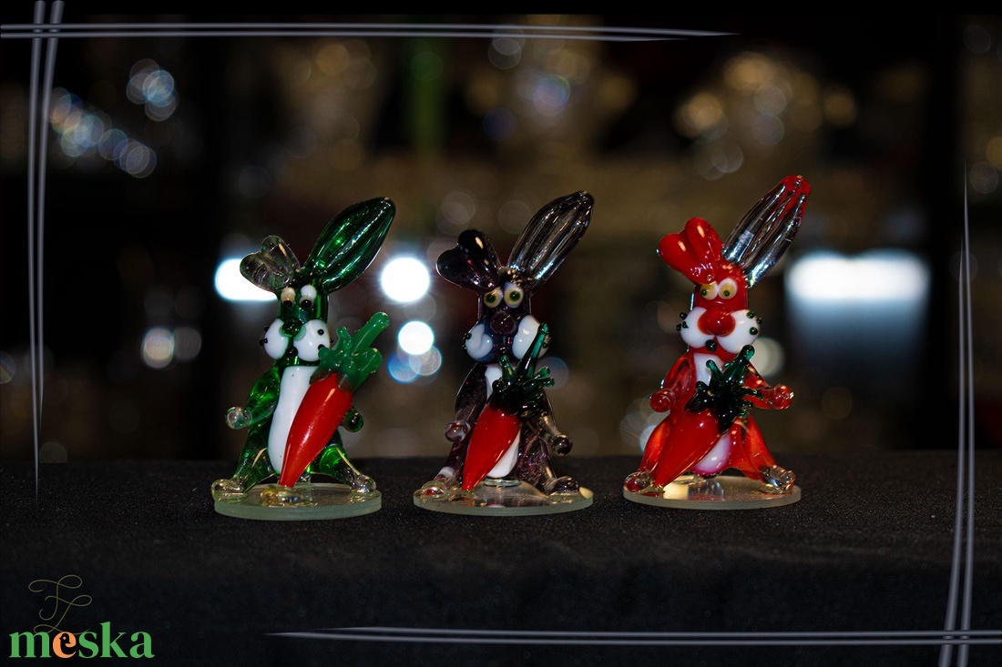 Üveg nyuszi üvegből répával - otthon & életmód - dekoráció - asztal és polc dekoráció - díszüveg - Meska.hu