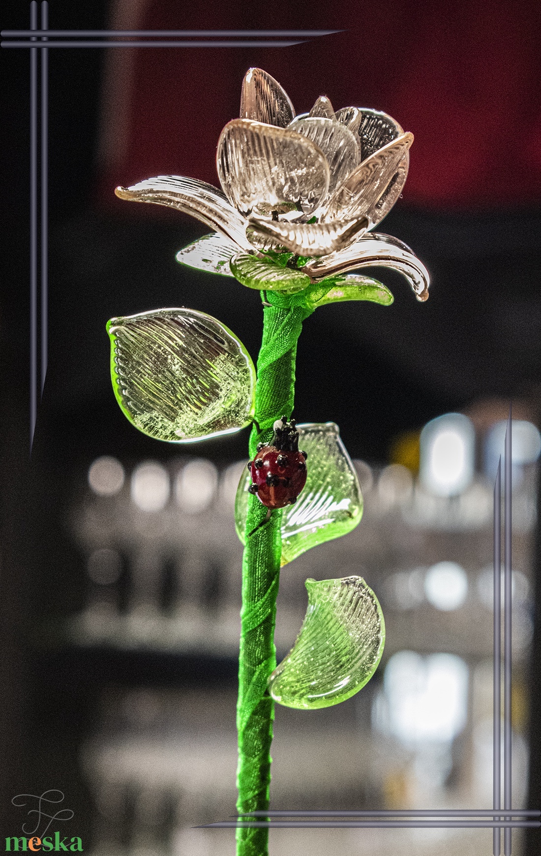 Rózsaszín átlátszó üveg rózsa - otthon & életmód - dekoráció - asztal és polc dekoráció - díszüveg - Meska.hu