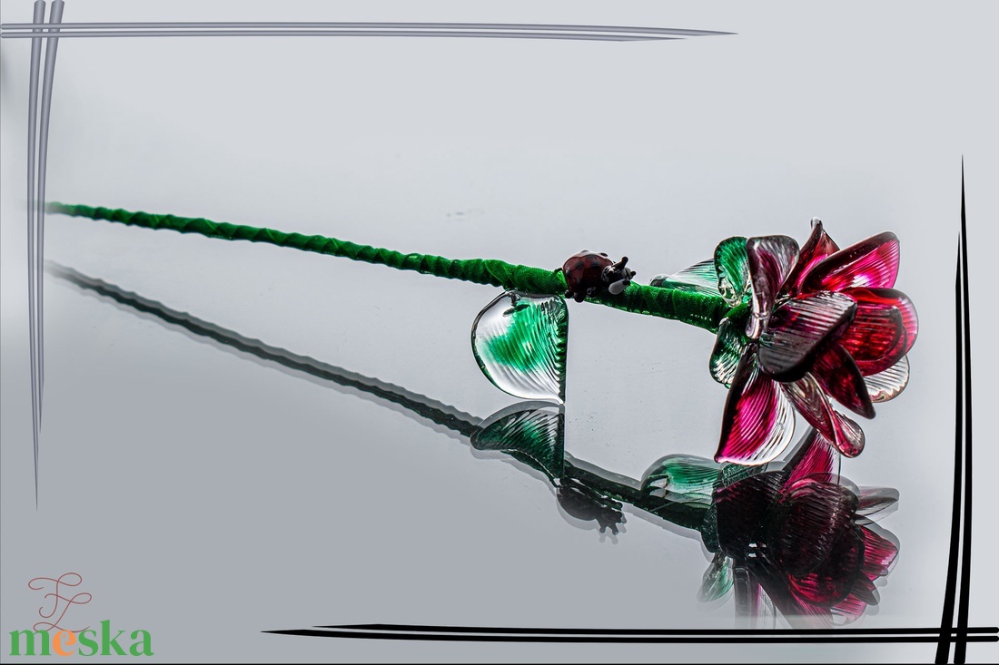 Üveg rózsa Goldrubin-kristályüveg keverék - otthon & életmód - dekoráció - asztal és polc dekoráció - díszüveg - Meska.hu