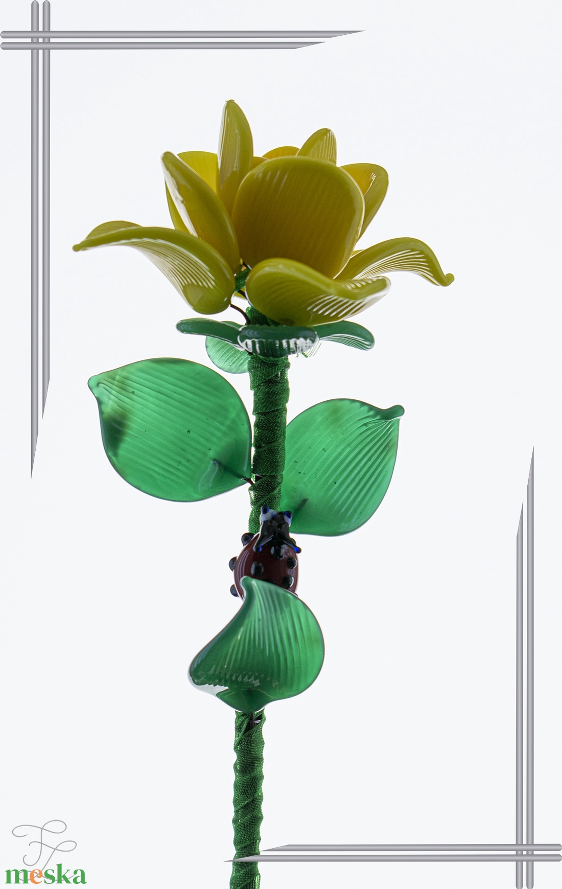 Üveg rózsa - Sárga opál üveg - otthon & életmód - dekoráció - asztal és polc dekoráció - díszüveg - Meska.hu