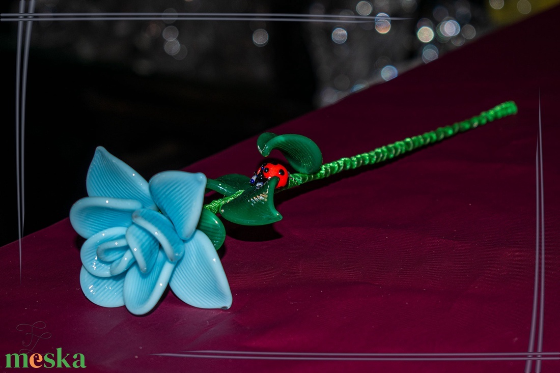 Üveg Rózsa - sky blue opal - otthon & életmód - dekoráció - asztal és polc dekoráció - díszüveg - Meska.hu