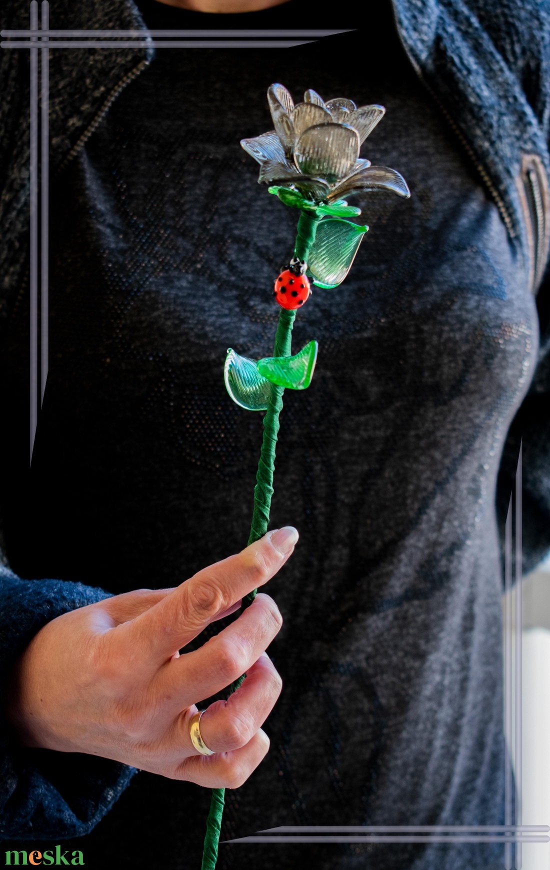 Üveg rózsa - Füst színű üveg - otthon & életmód - dekoráció - asztal és polc dekoráció - díszüveg - Meska.hu