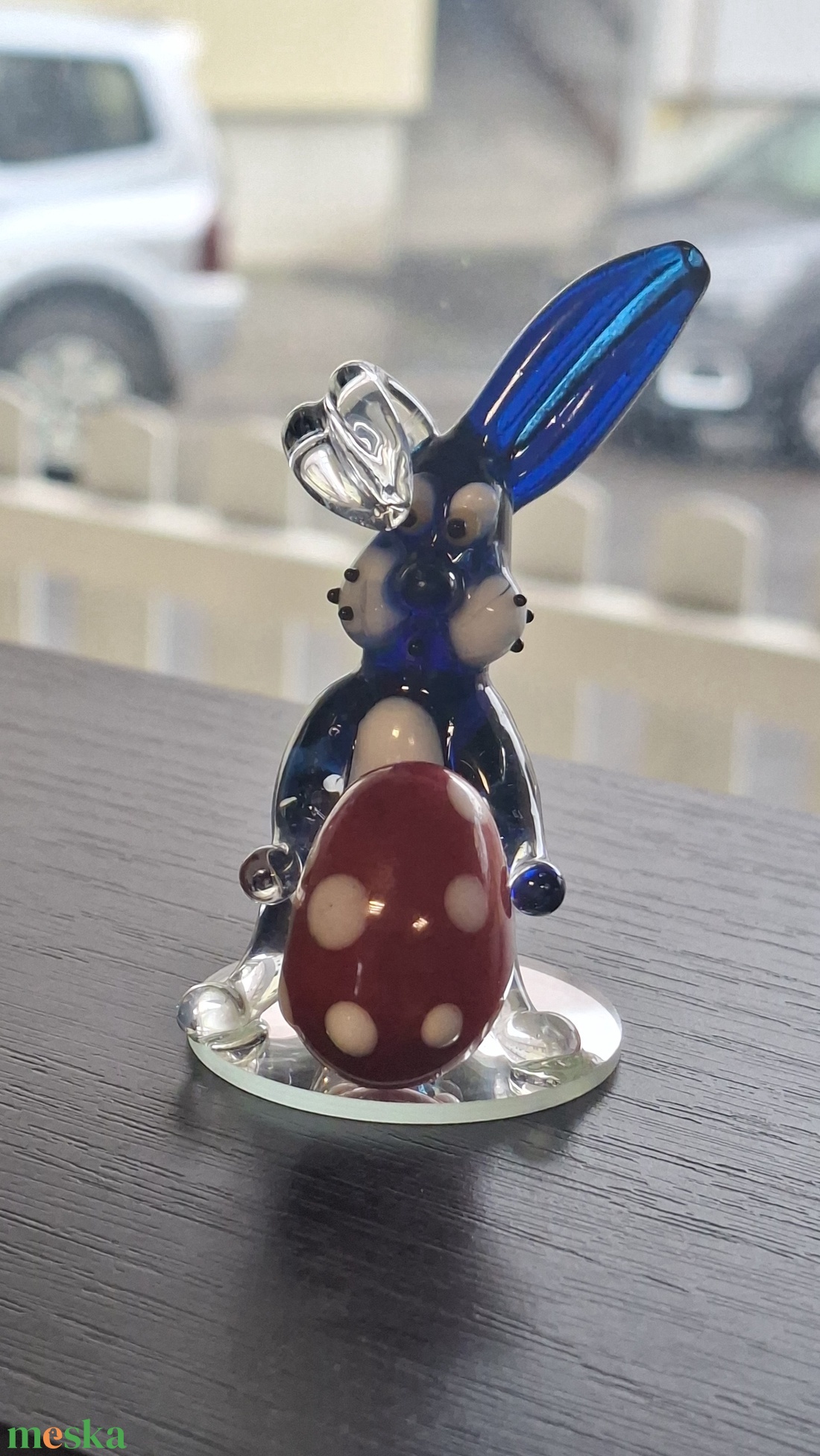 kék nyuszi piros pettyes tojás - otthon & életmód - dekoráció - asztal és polc dekoráció - díszüveg - Meska.hu