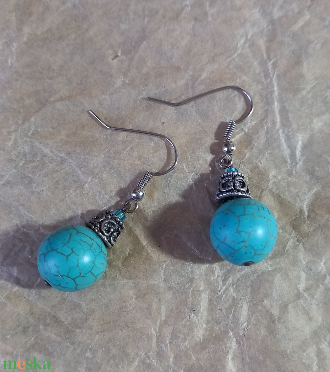 Türkiz gyöngy fülbevaló  - ékszer - fülbevaló - lógó fülbevaló - Meska.hu Türkiz gyöngy fülbevaló  - ékszer - fülbevaló - lógó fülbevaló - Meska.hu