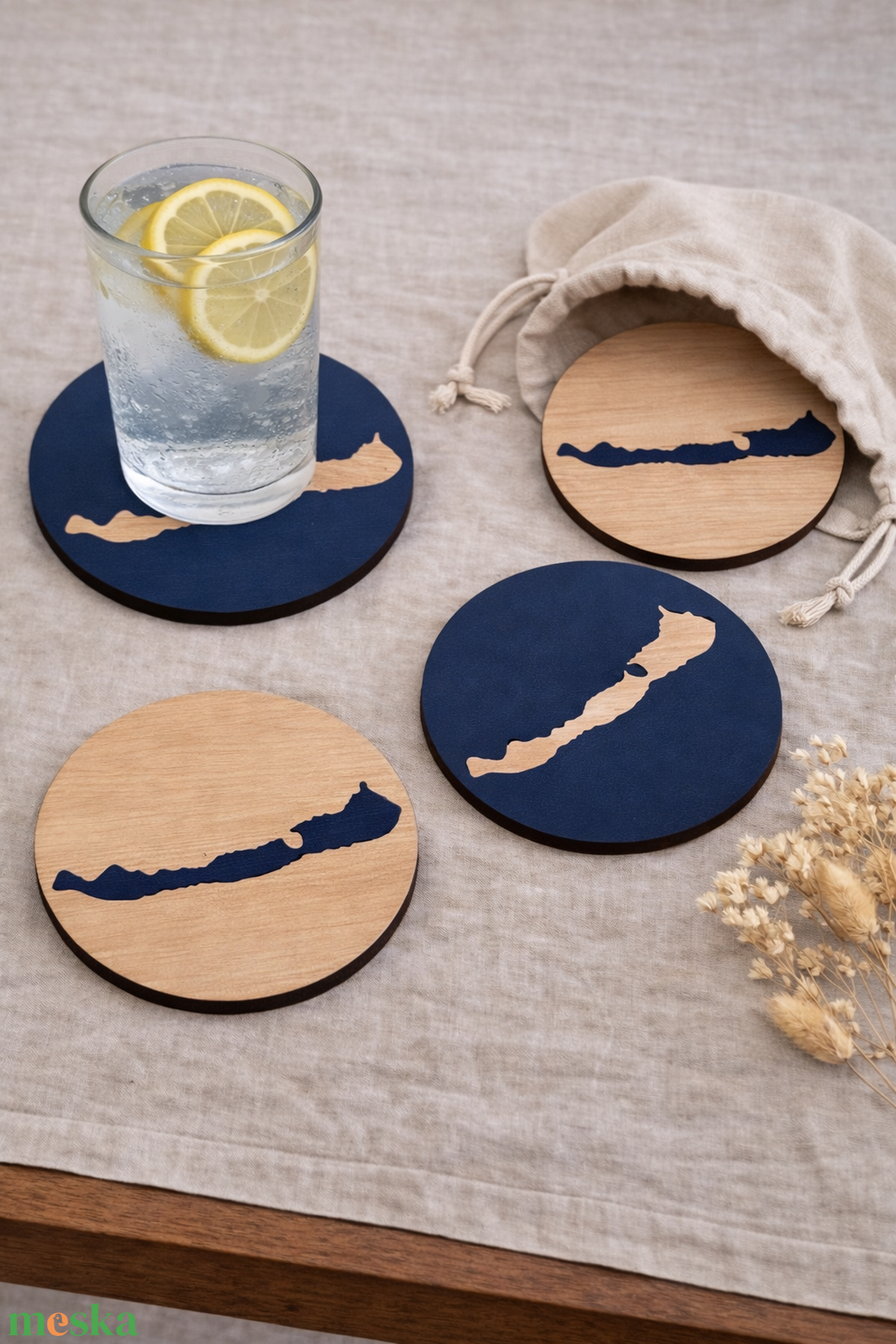 Balaton fa poháralátét szett (4 db) választható színekkel - otthon & életmód - konyhafelszerelés, tálalás - tálalás - tányér- és poháralátét - Meska.hu