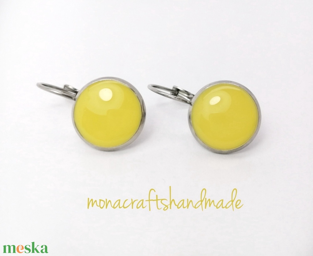 Bella - citromsárga franciakapcsos fülbevaló acél alappal - ékszer - fülbevaló - lógó fülbevaló - Meska.hu